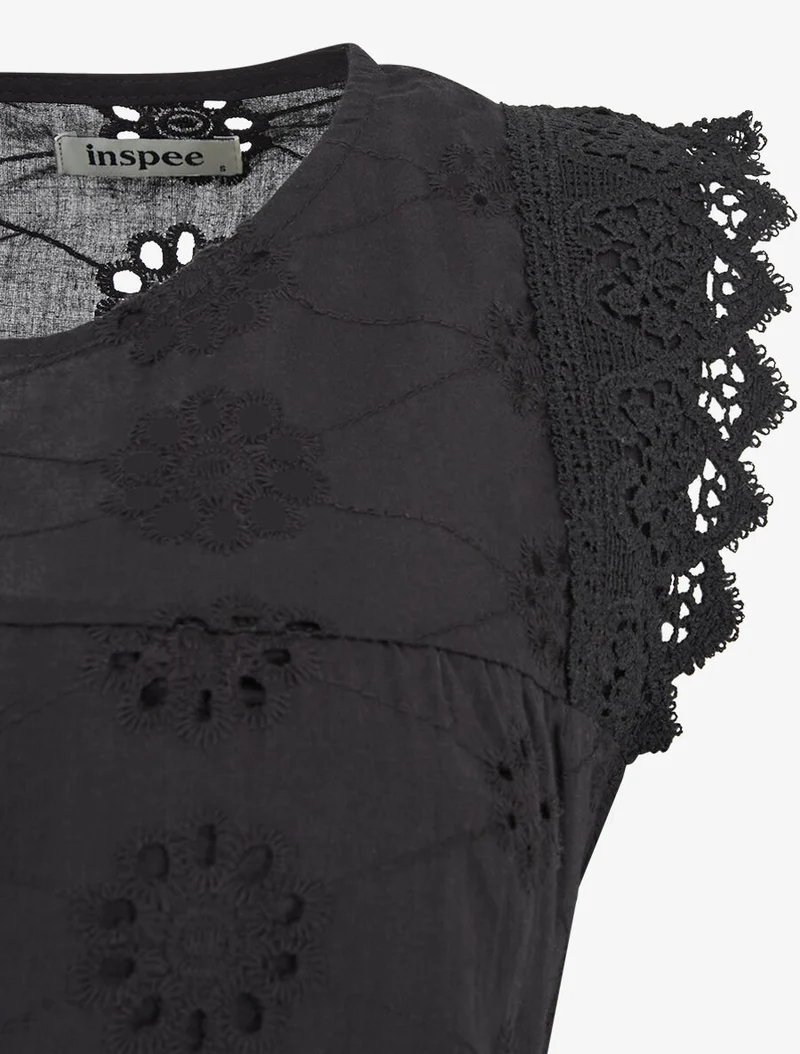 Top droit sans manches en broderie anglaise - Noir