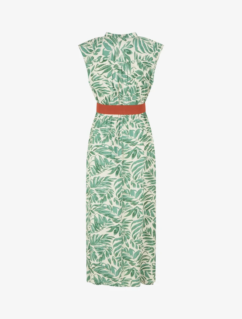 Robe évasée à boutons imprimé végétal - Vert