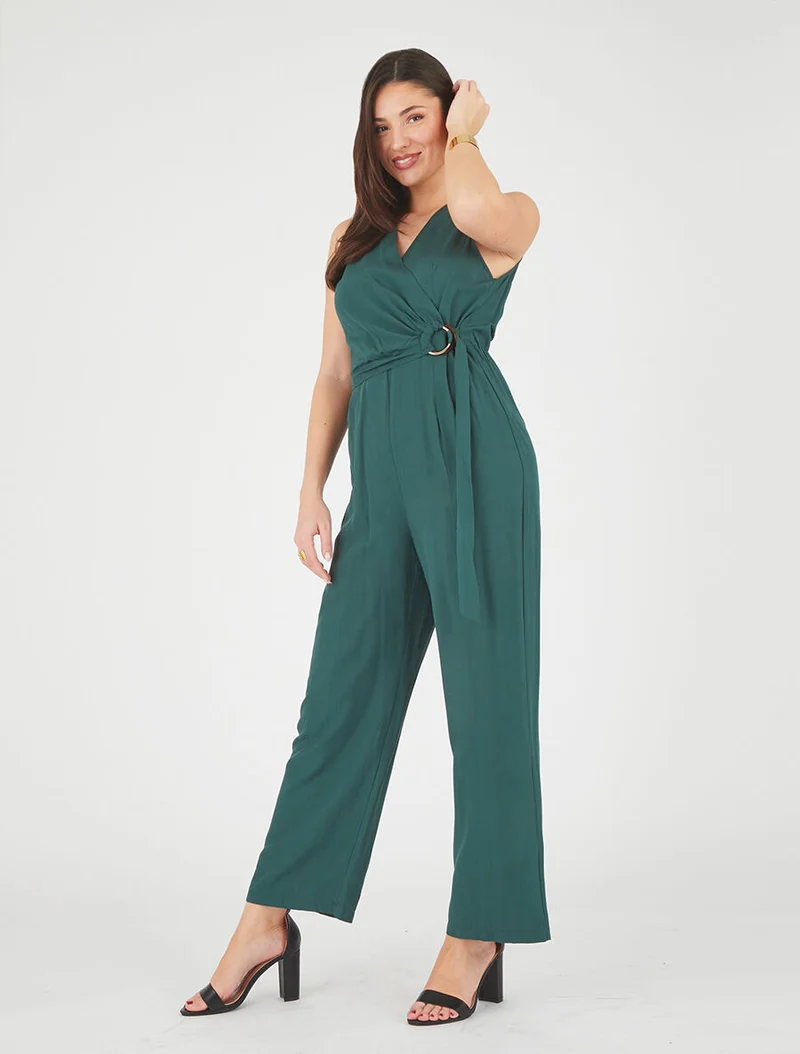 Combinaison fluide unie sans manches - Vert sapin