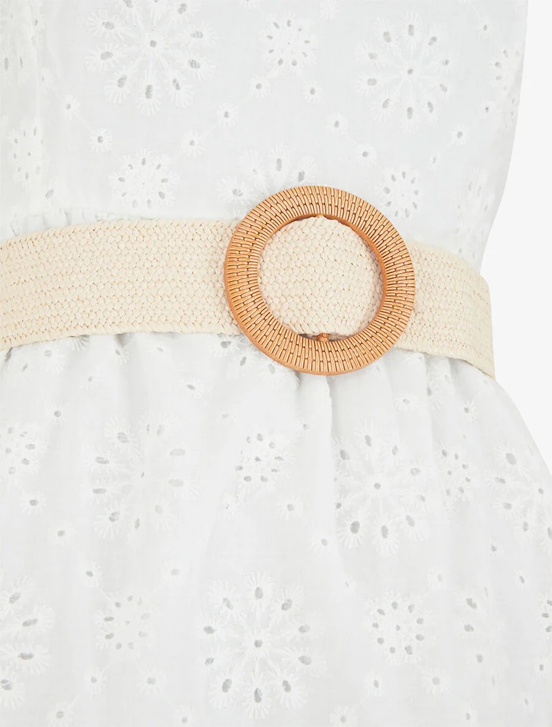 Robe courte évasée en broderie anglaise - Blanc