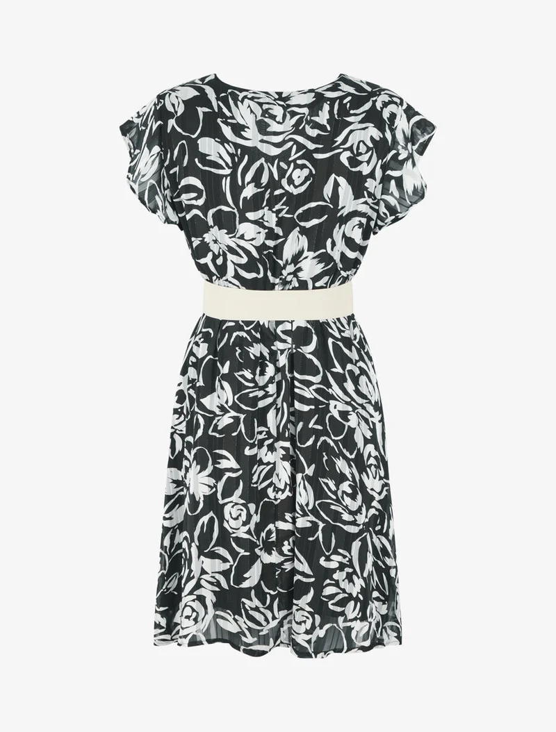 Robe mi-longue imprimé floral irisé - Noir