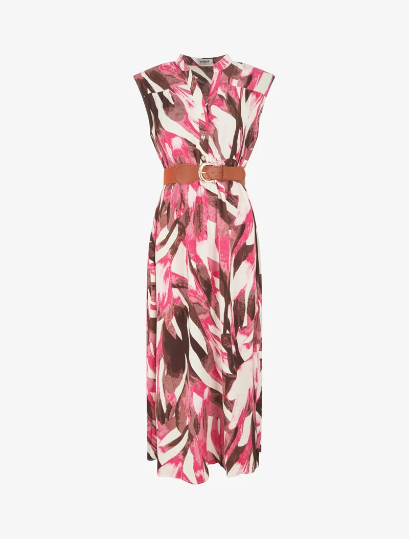 Robe évasée à boutons imprimé abstrait - Fuschia