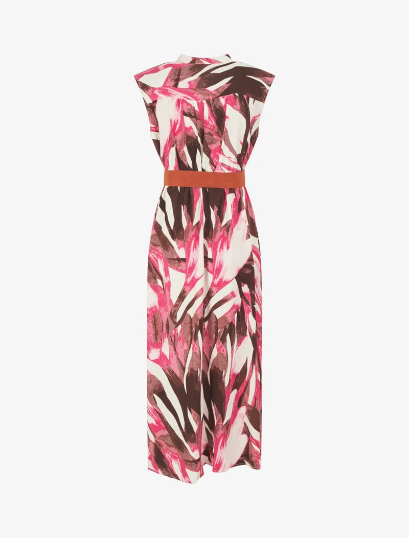 Robe évasée à boutons imprimé abstrait - Fuschia