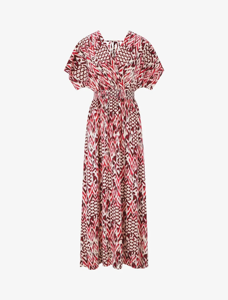 Robe longue manches courtes imprimé graphique - Rouge