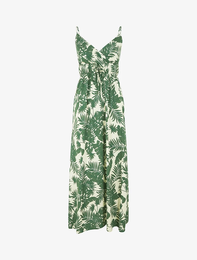 Robe longue imprimé feuillage - Beige