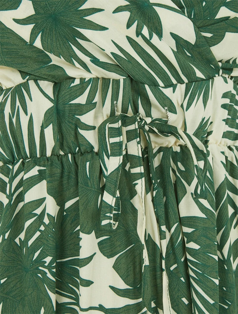 Robe longue imprimé feuillage - Beige