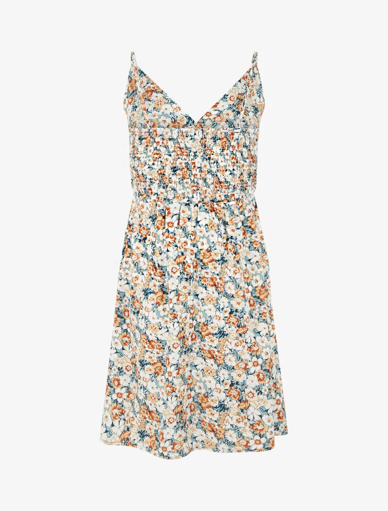 Robe mi-longue imprimé fleuri - Vert d'eau