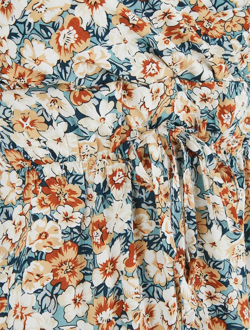 Robe mi-longue imprimé fleuri - Vert d'eau