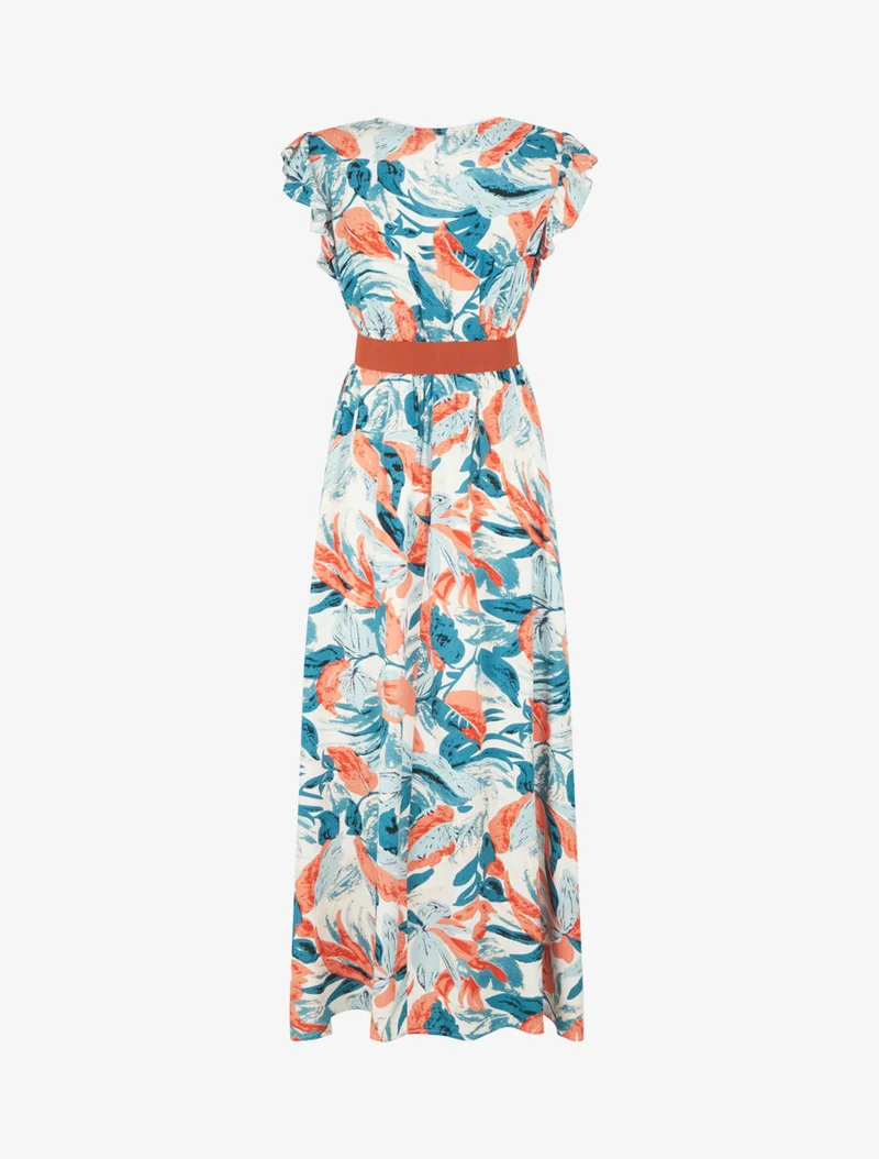 Robe imprimé feuillage et col cache-coeur - Blanc