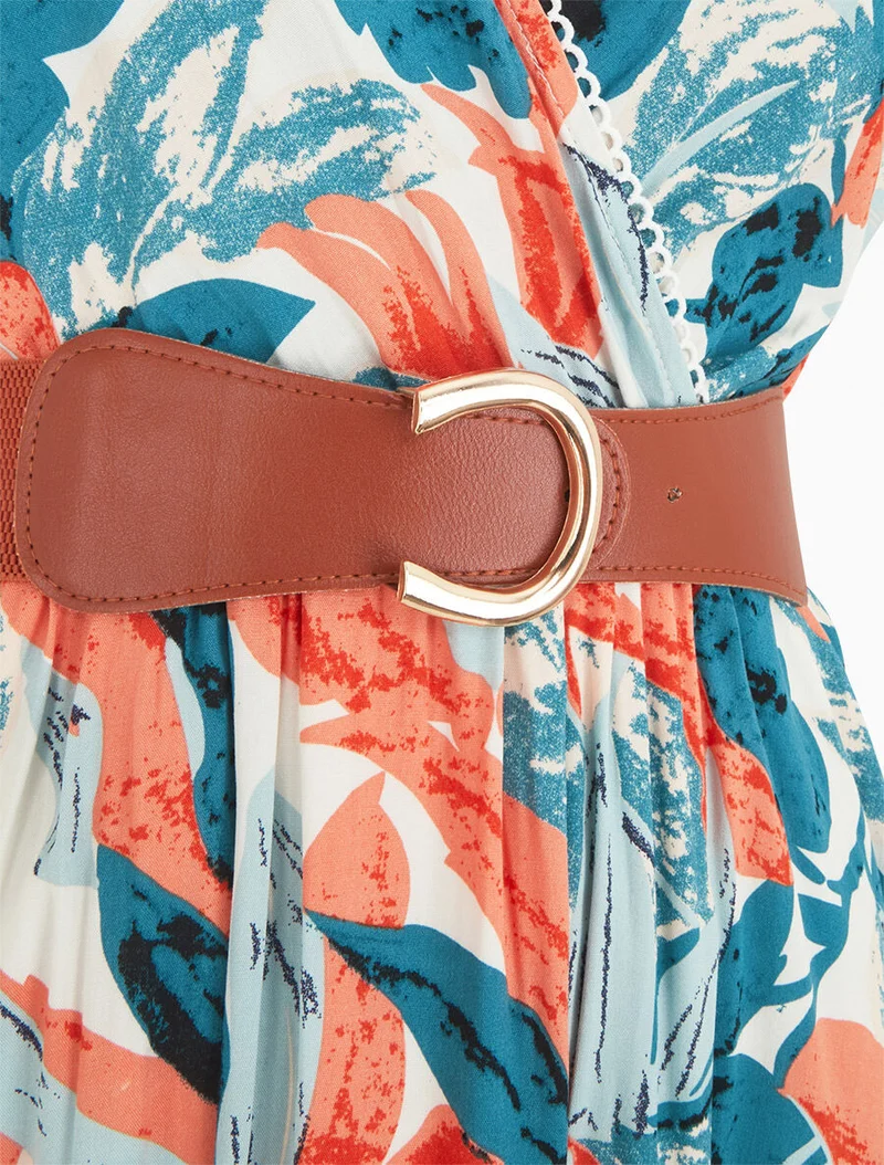 Robe imprimé feuillage et col cache-coeur - Blanc