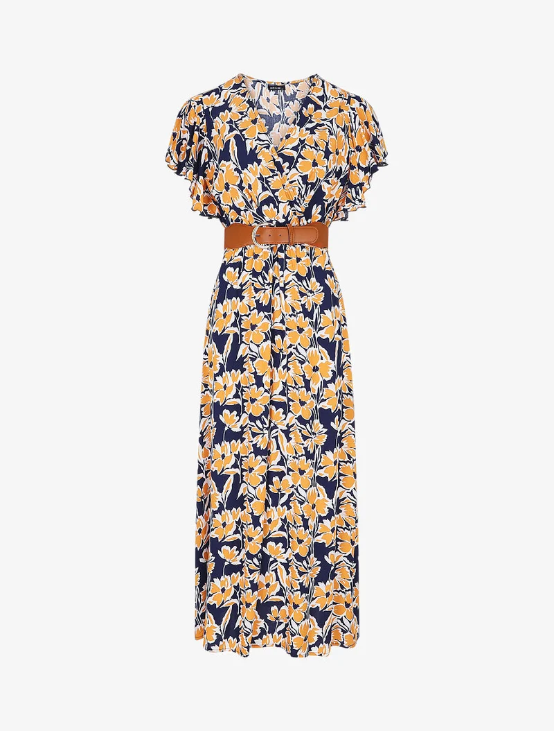 Robe longue empire à manches volantées - Marine