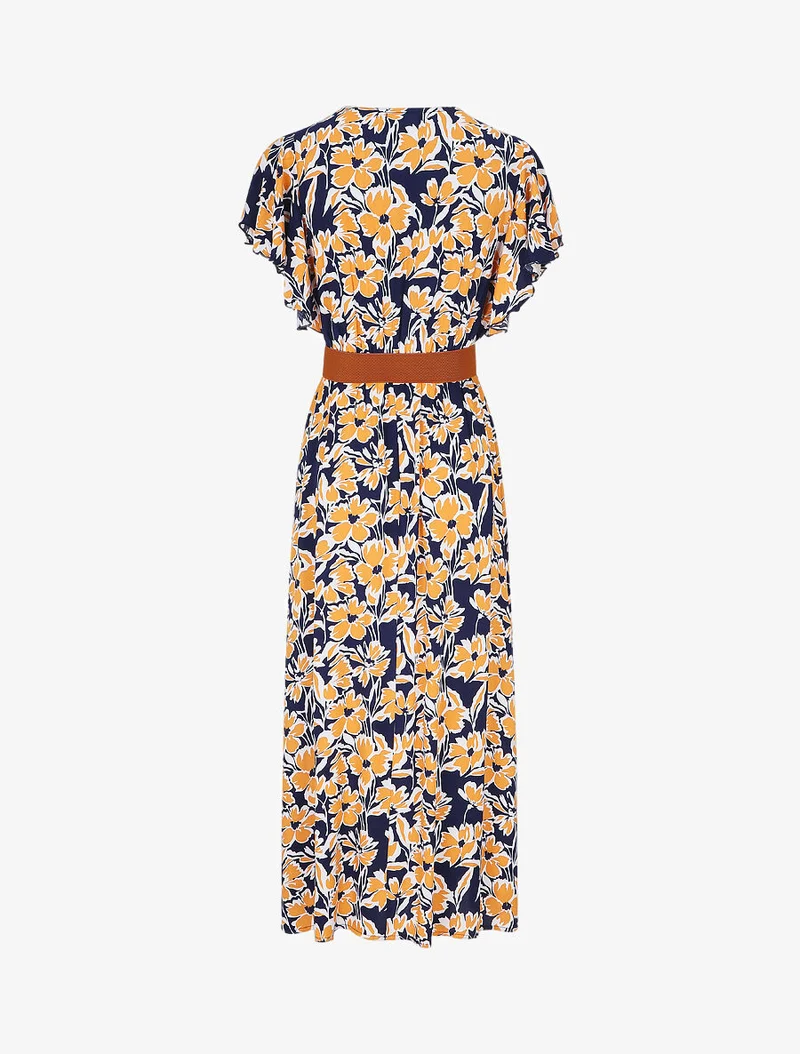 Robe longue empire à manches volantées - Marine