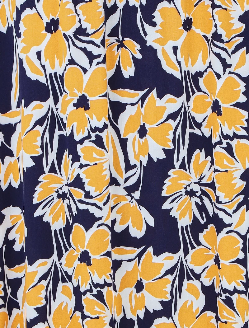 Jupe longue élastiquée à imprimé fleuri - Marine
