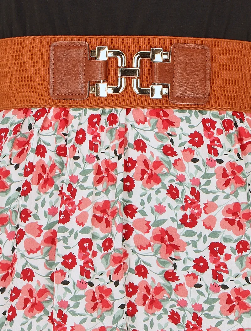 Robe bicolore à imprimé petites fleurs - Blanc