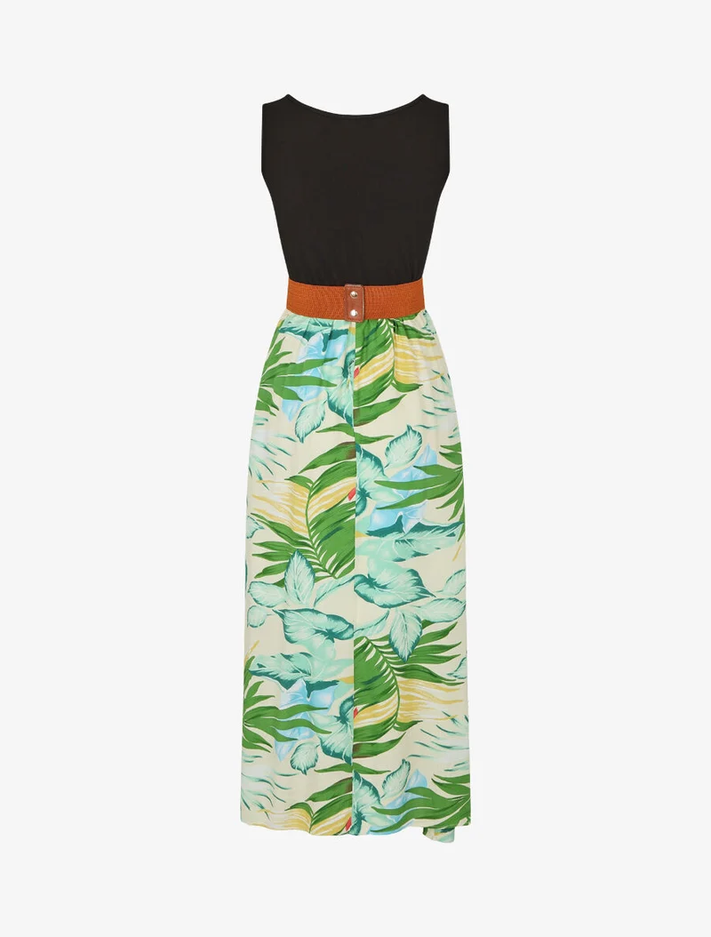 Robe bicolore à imprimé tropical - Blanc