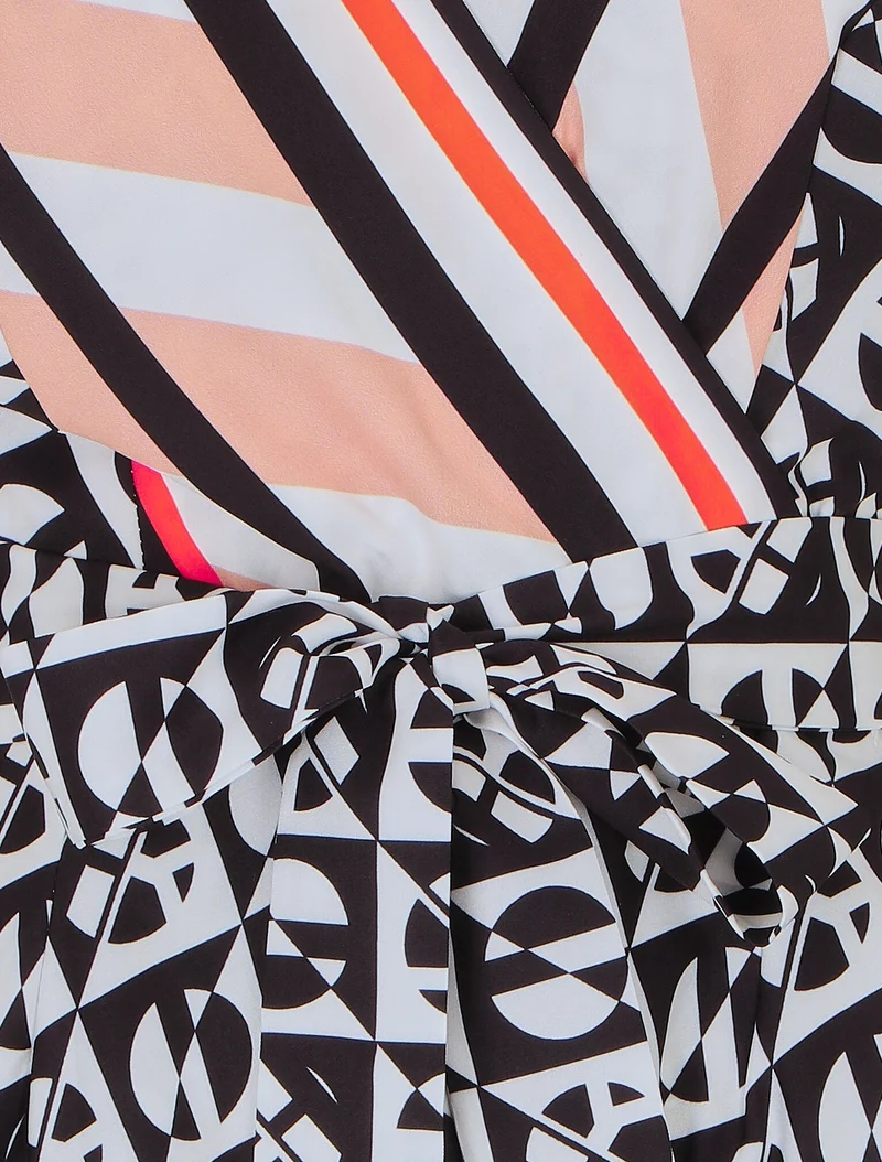 Robe foulard style portefeuille imprimé graphique - Noir