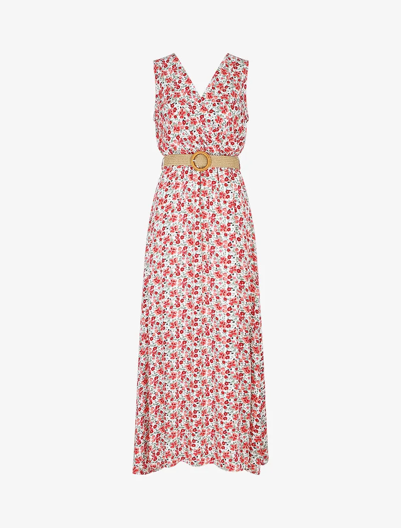 Robe longue à imprimé petites fleurs - Blanc