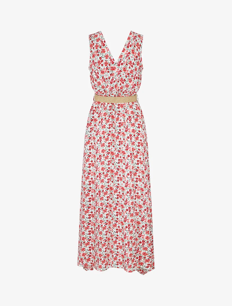 Robe longue à imprimé petites fleurs - Blanc