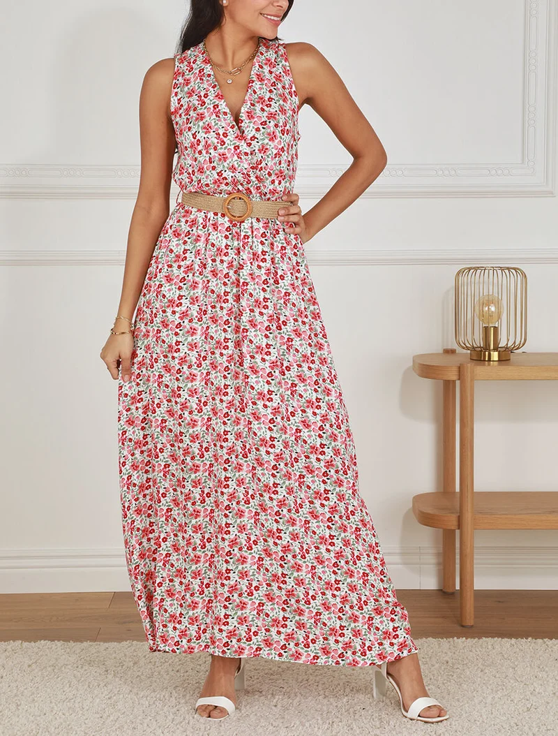 Robe longue à imprimé petites fleurs - Blanc