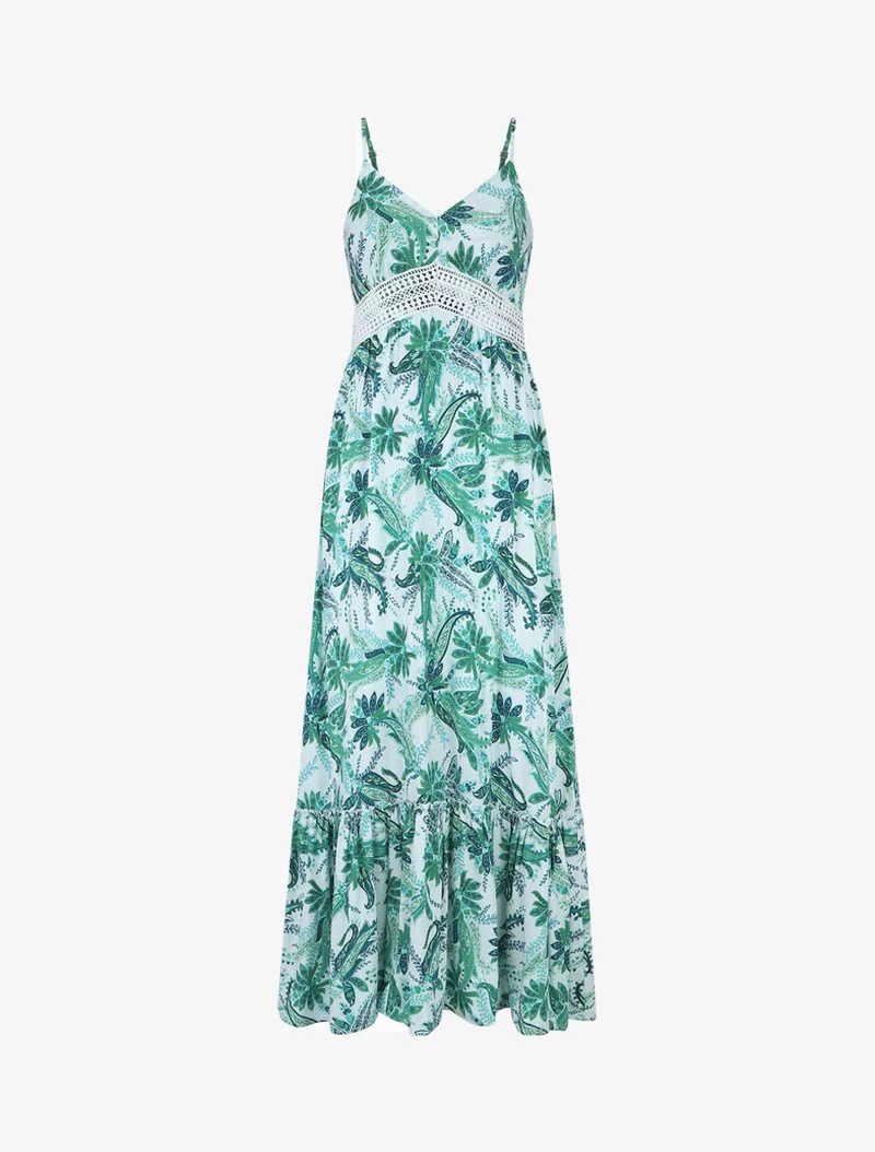 Robe imprimé foulard à base volantée - Vert