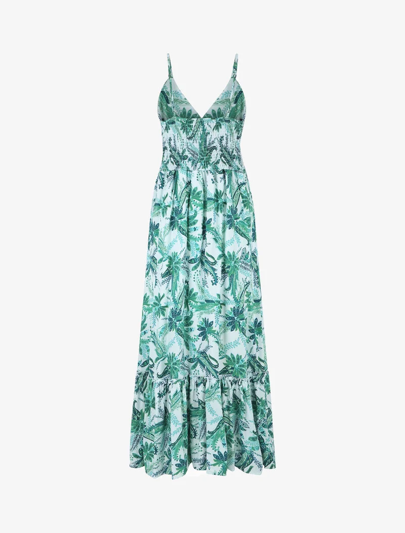 Robe imprimé foulard à base volantée - Vert