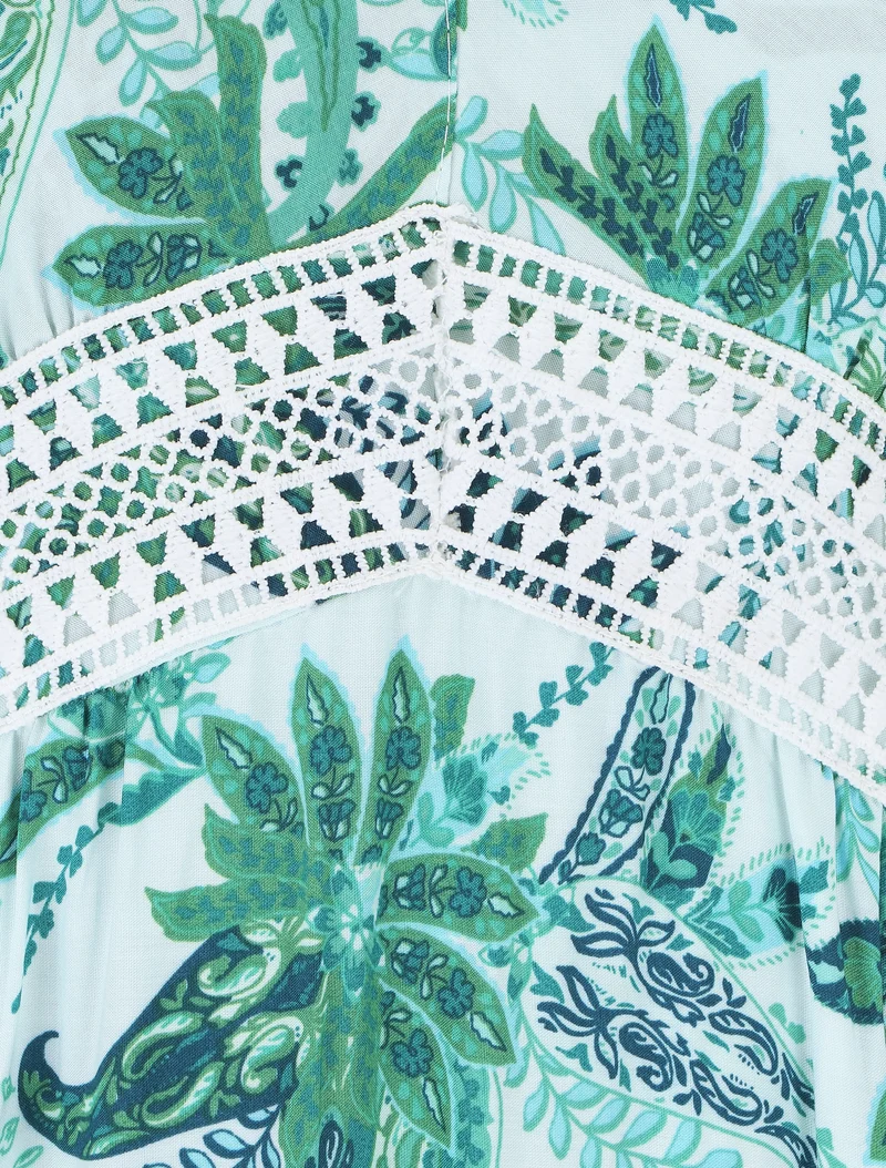 Robe imprimé foulard à base volantée - Vert