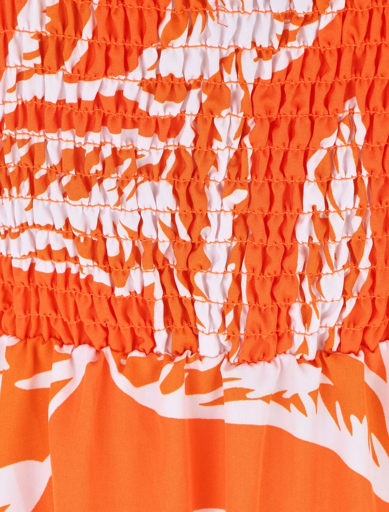 Robe à bretelles style cordes imprimé grandes feuilles - Orange