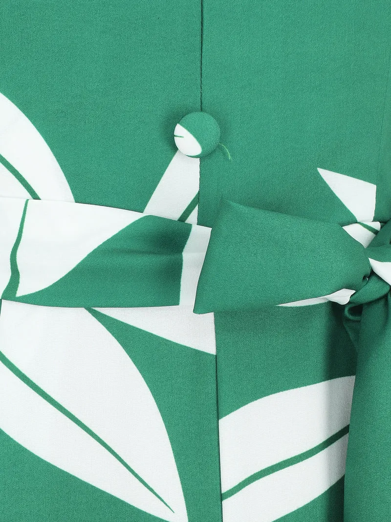 Combinaison droite bretelles tressées motif végétal - Vert
