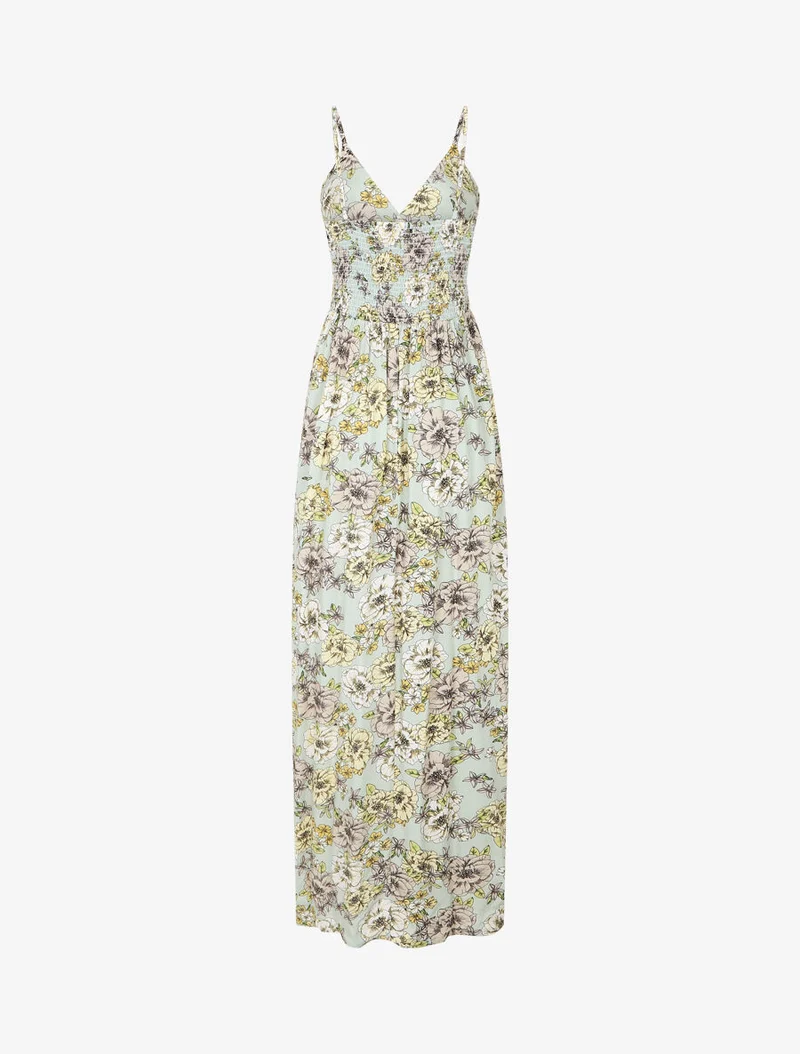Robe longue imprimé multi-fleurs - Vert d'eau