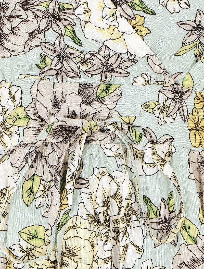 Robe longue imprimé multi-fleurs - Vert d'eau