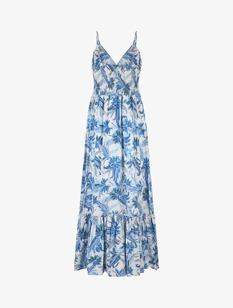 Robe imprimé foulard à base volantée - Bleu