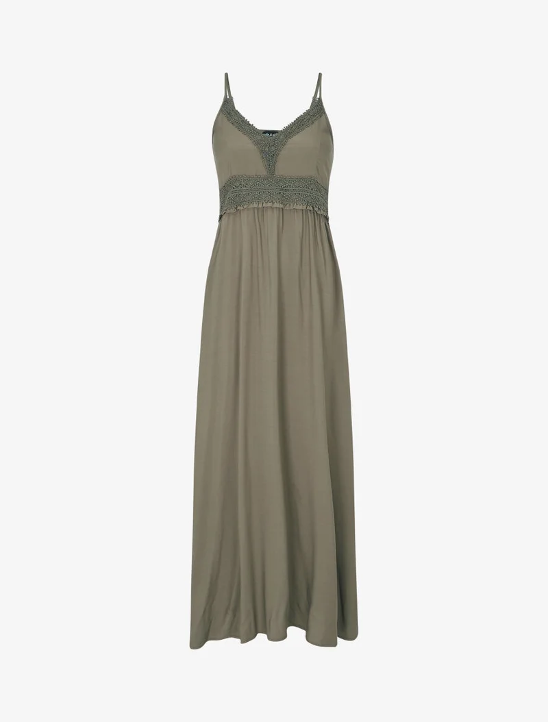 Robe longue droite unie - Kaki