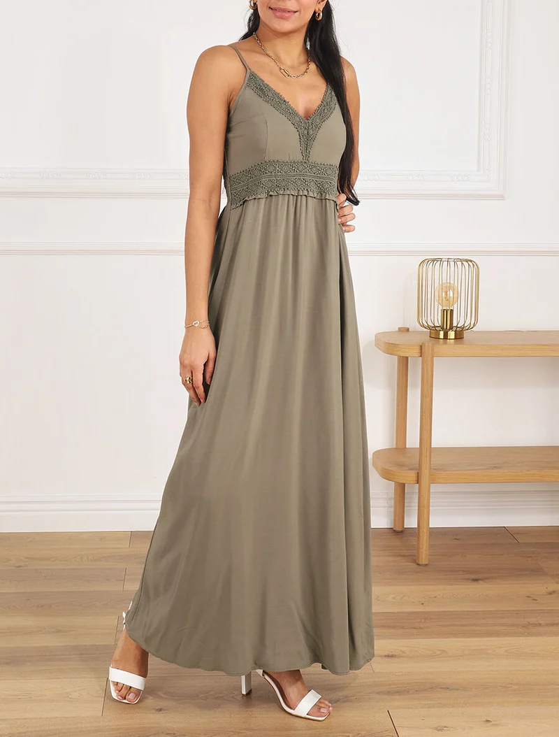 Robe longue droite unie - Kaki