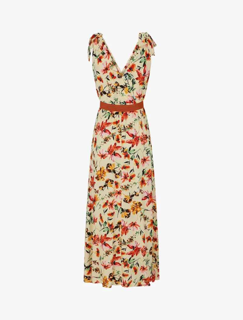 Robe imprimé fleuri à col en V - Beige