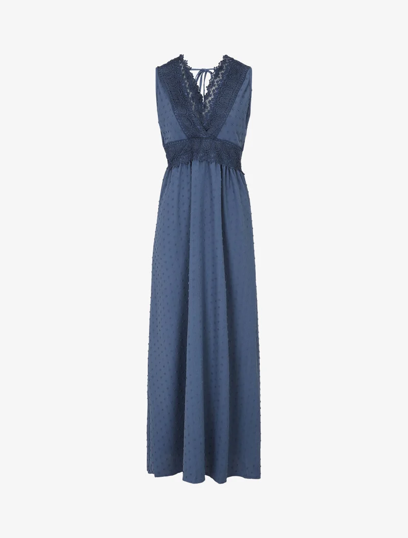 Robe longue unie texturée - Bleu