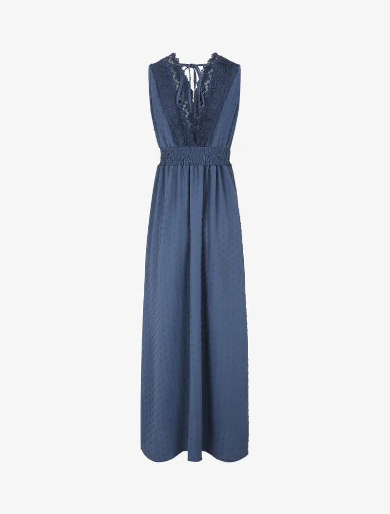 Robe longue unie texturée - Bleu