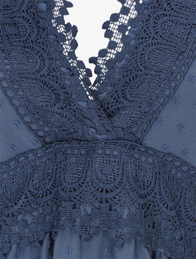 Robe longue unie texturée - Bleu