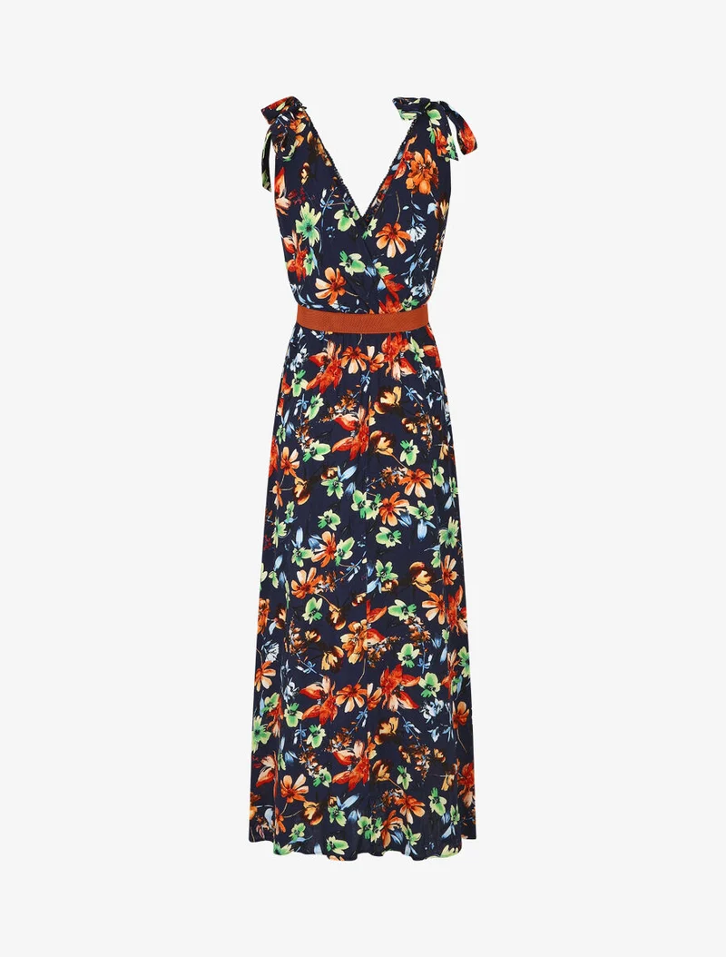 Robe imprimé fleuri à col en V - Marine