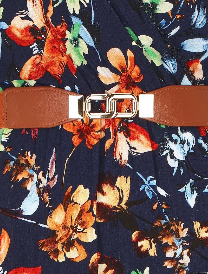 Robe imprimé fleuri à col en V - Marine