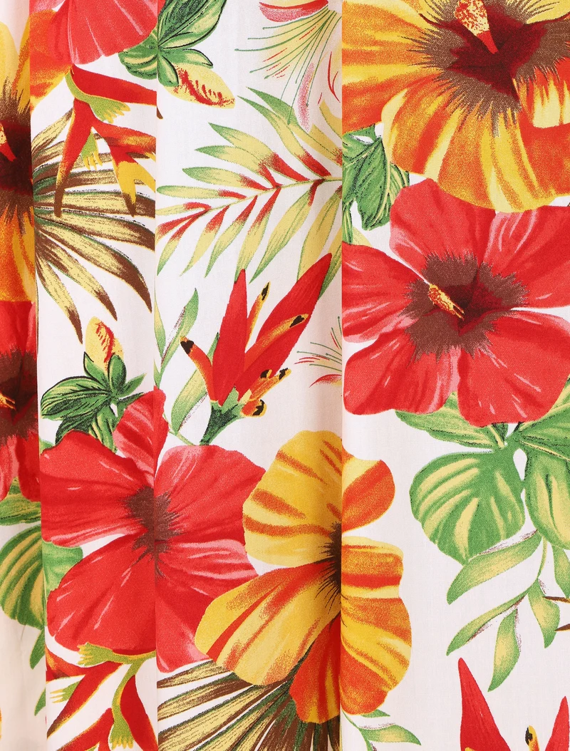 Robe longue bicolore imprimé tropical - Blanc