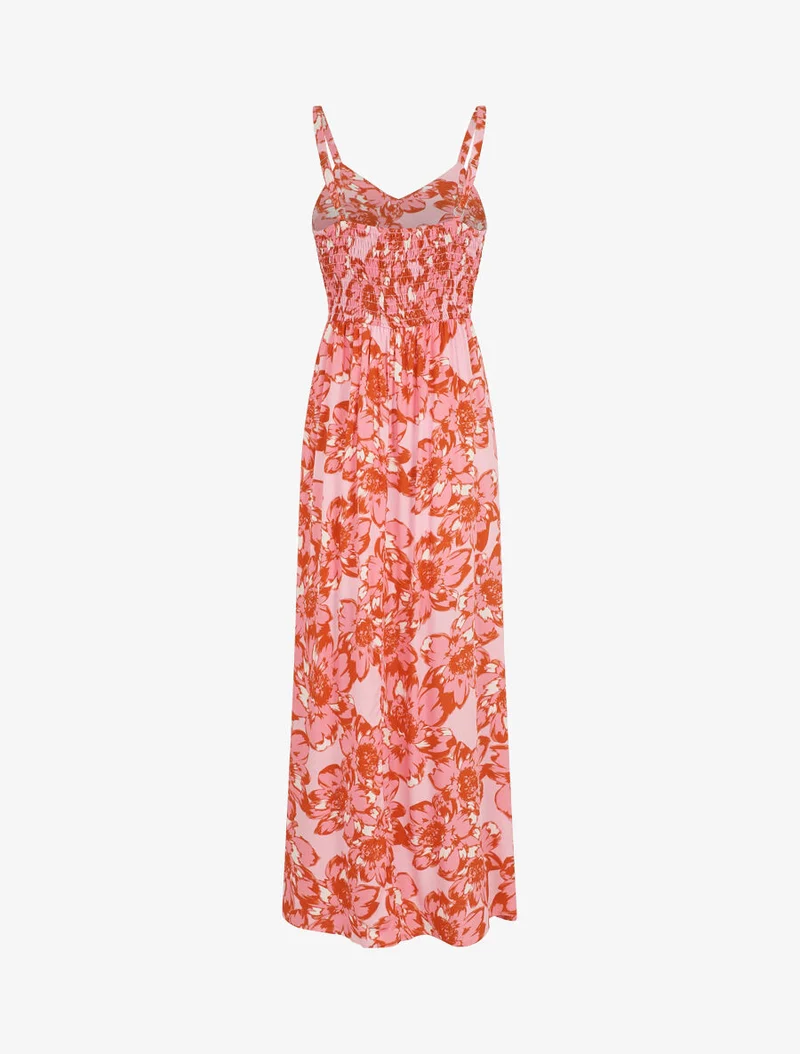 Robe longue imprimé fleurs et dentelle - Rouge