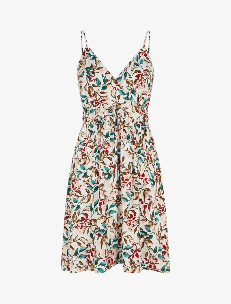 Robe mi-longue à imprimé feuilles - Blanc