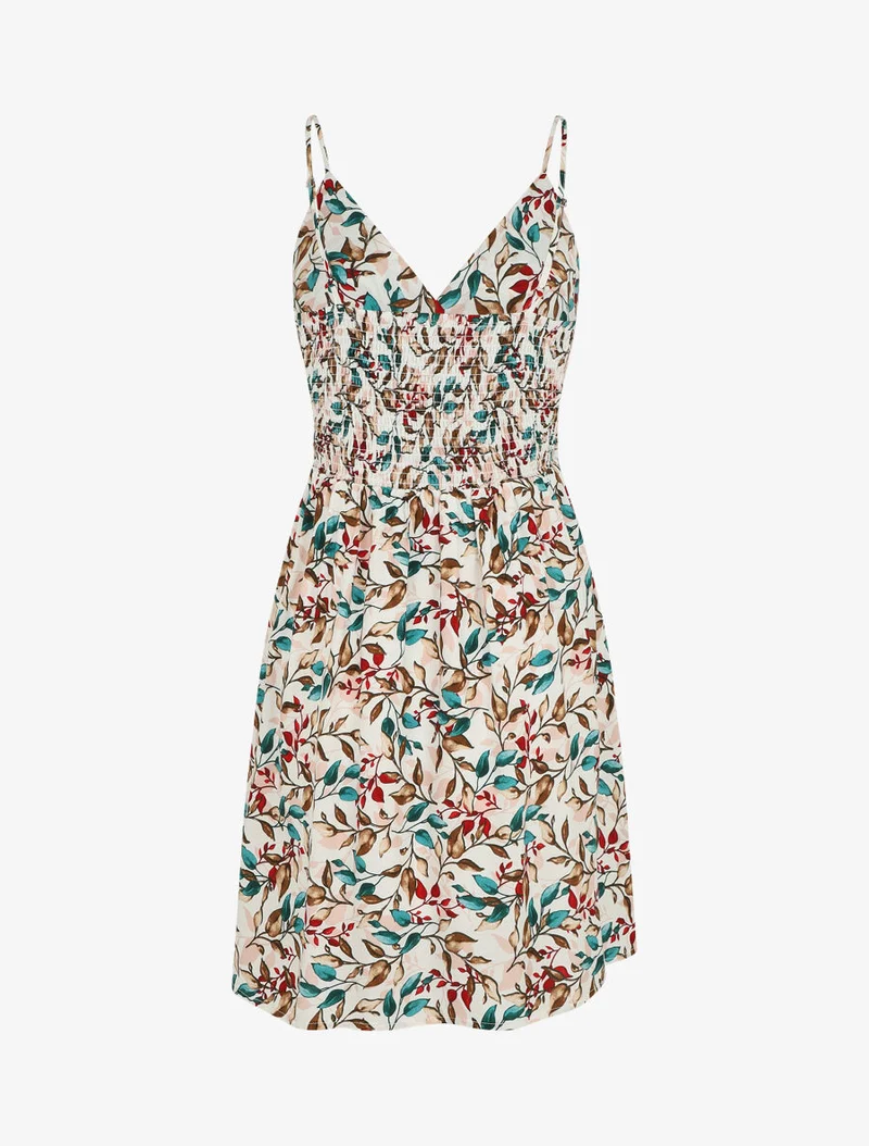 Robe mi-longue à imprimé feuilles - Blanc