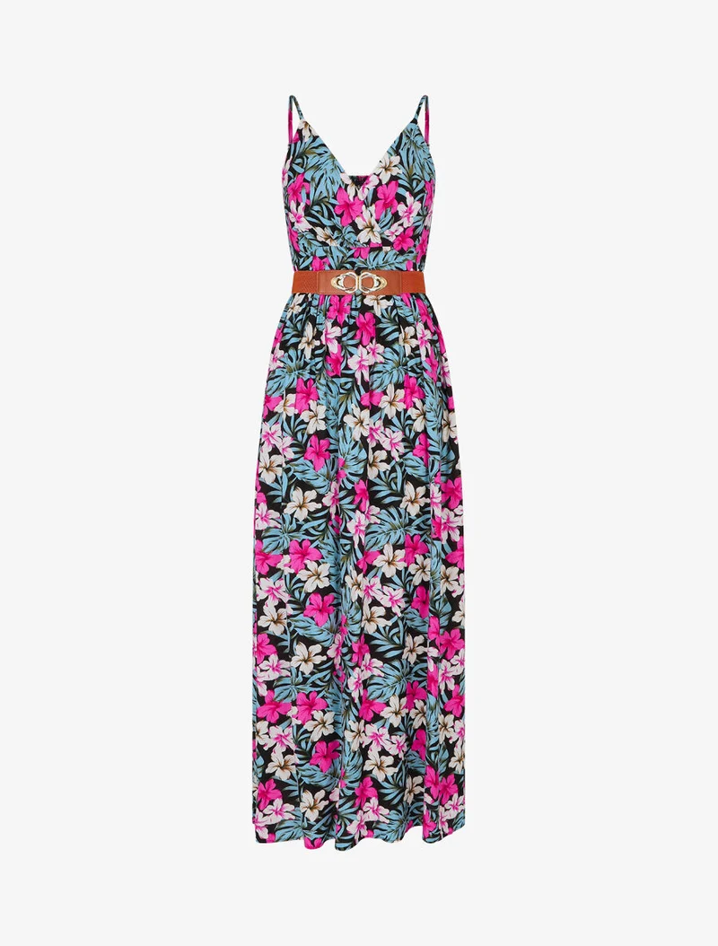Robe longue empire imprimé floral - Noir