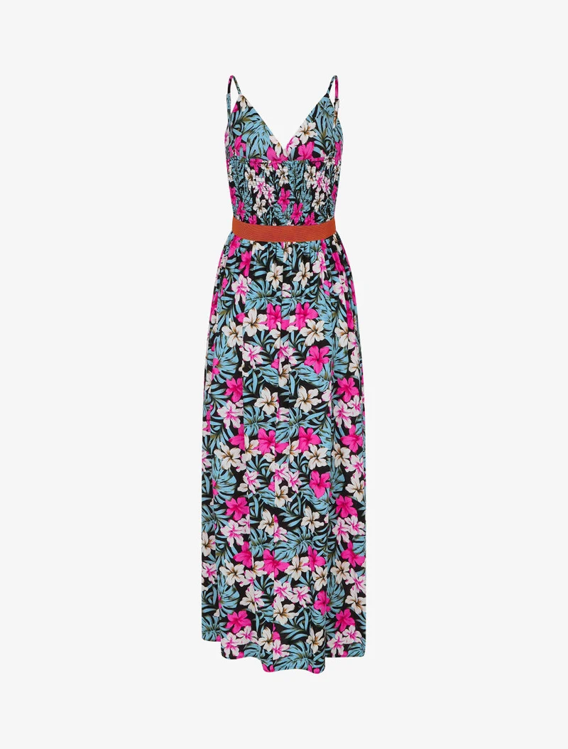 Robe longue empire imprimé floral - Noir