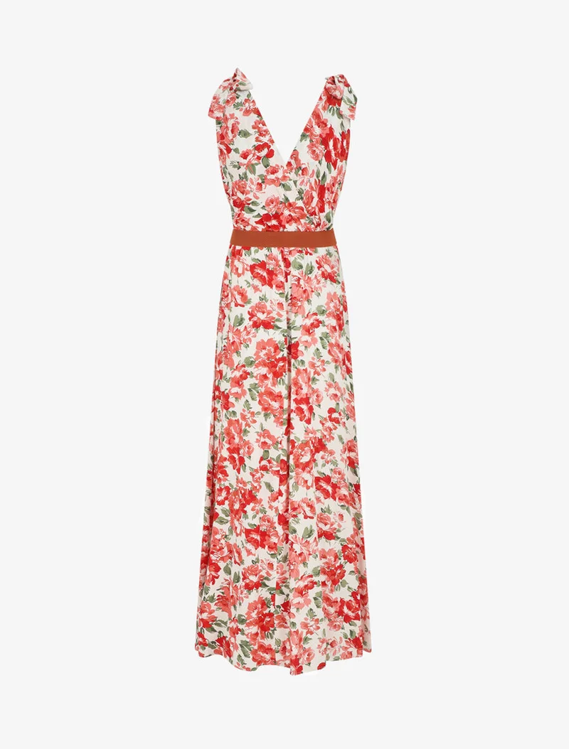 Robe longue sans manches imprimé roses sauvages - Rouge