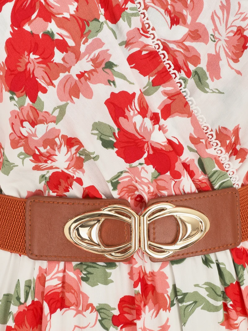 Robe longue sans manches imprimé roses sauvages - Rouge