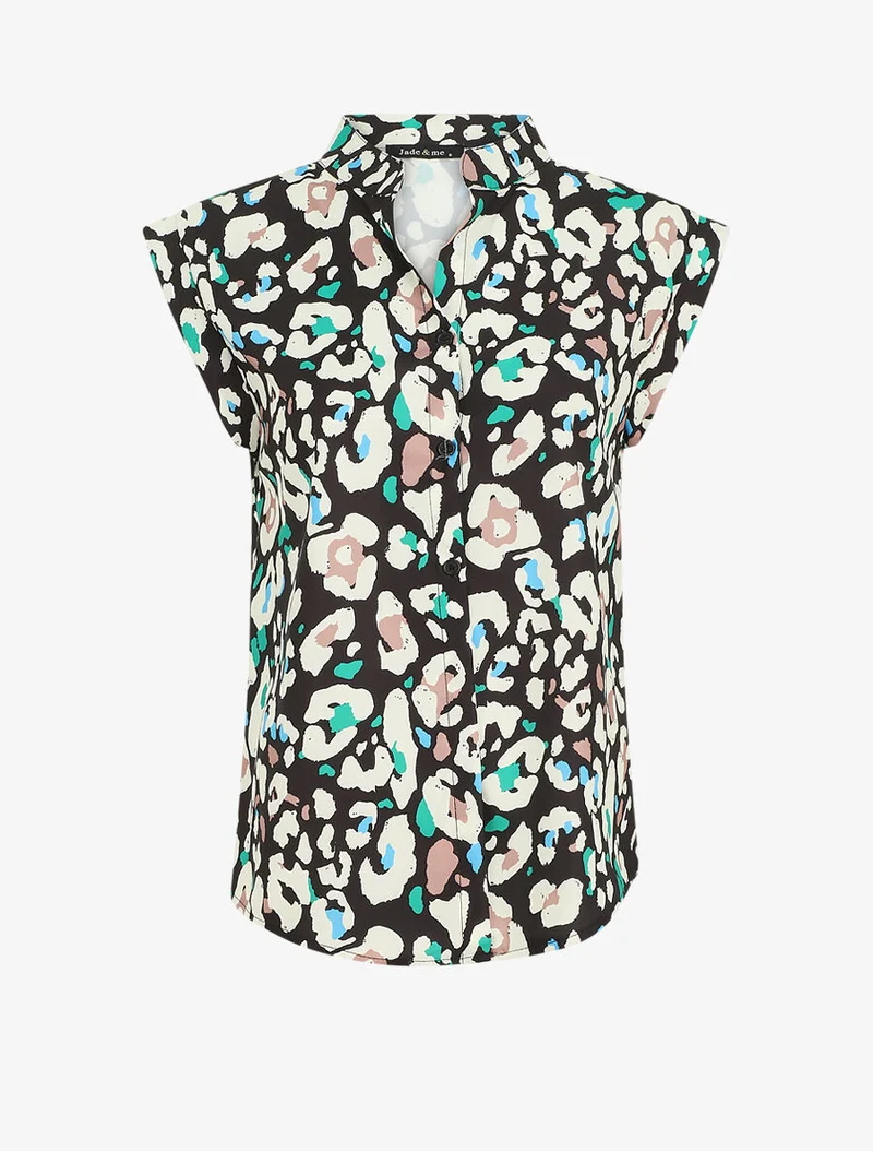 Blouse sans manches à imprimé abstrait - Noir
