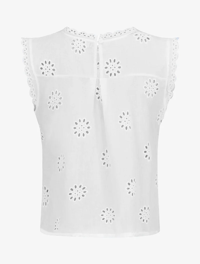Blouse unie sans manches à motif fleurs - Blanc