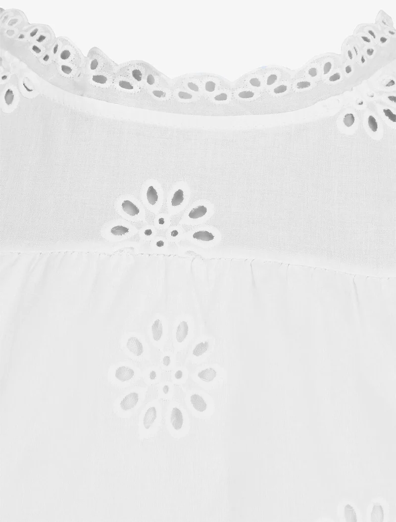 Blouse unie sans manches à motif fleurs - Blanc